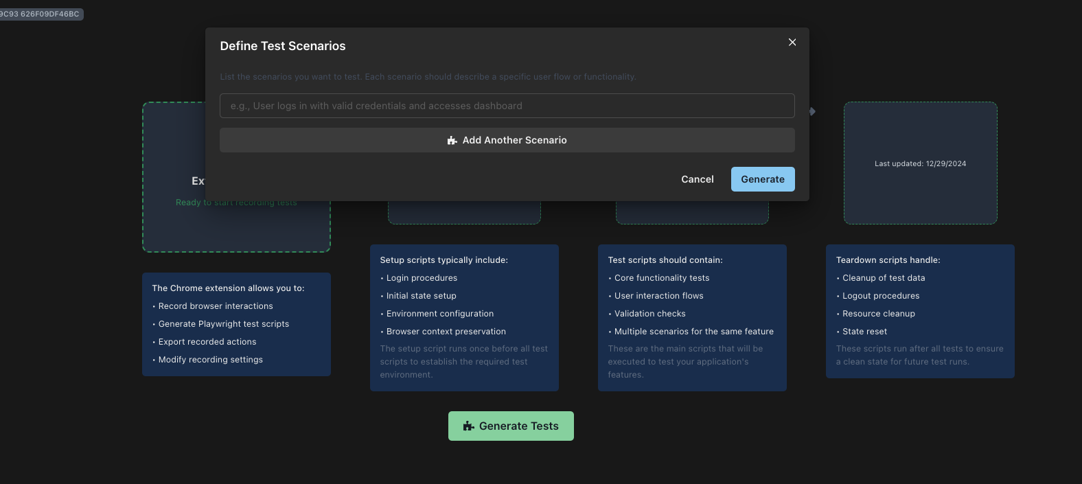 Test Scenarios Modal