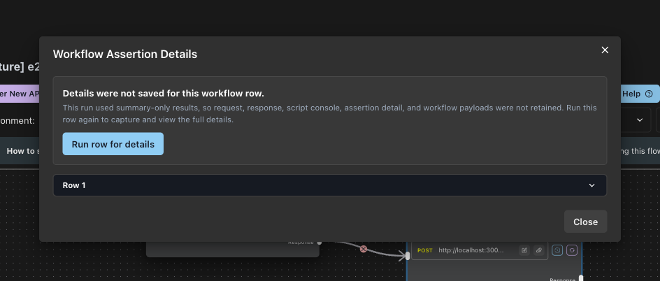 Summary-only detail empty state with the button to run that row again