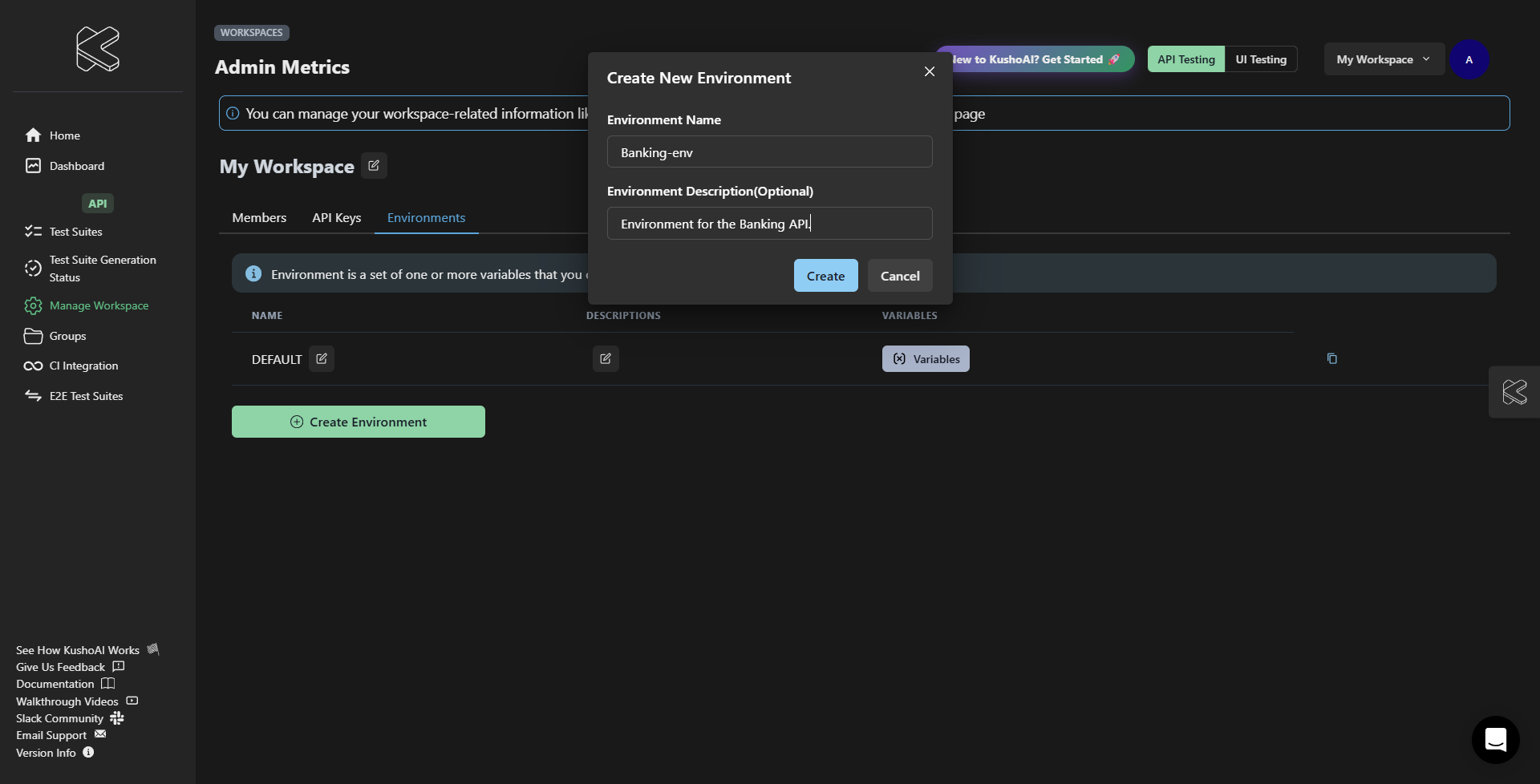 Create Environment Dialog